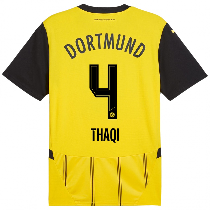 Niño Camiseta Albin Thaqi #4 Amarillo Negro 1ª Equipación 2024/25 La Camisa Argentina