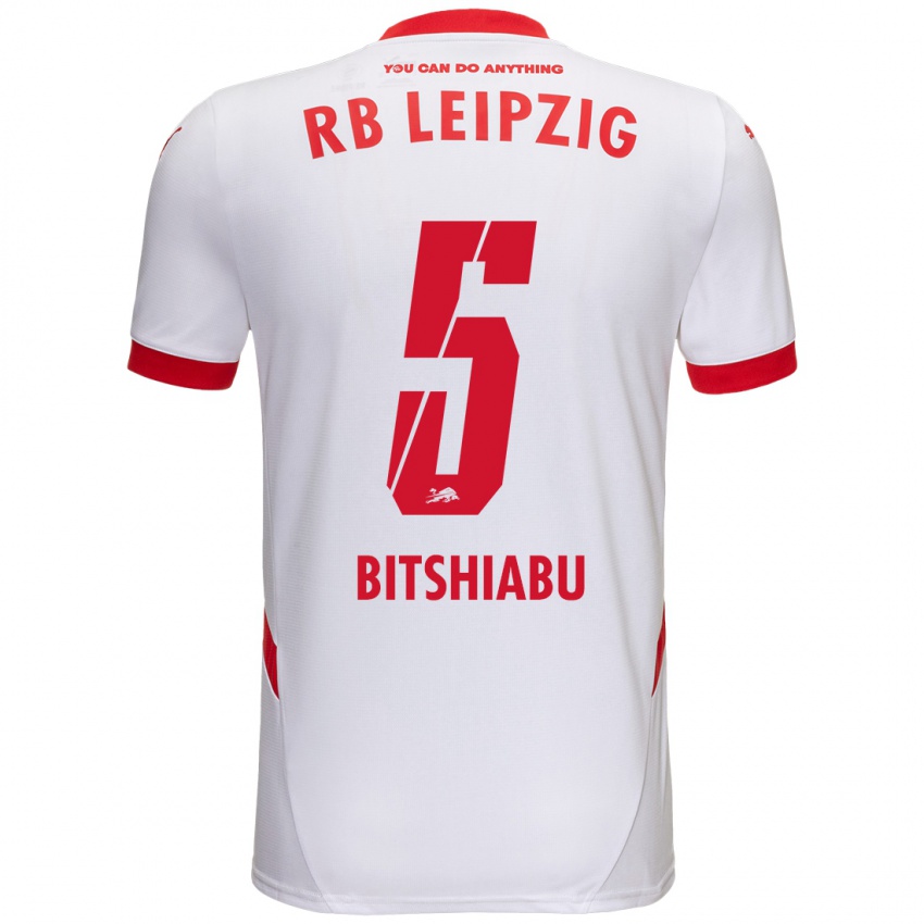 Niño Camiseta El Chadaille Bitshiabu #5 Blanco Rojo 1ª Equipación 2024/25 La Camisa Argentina