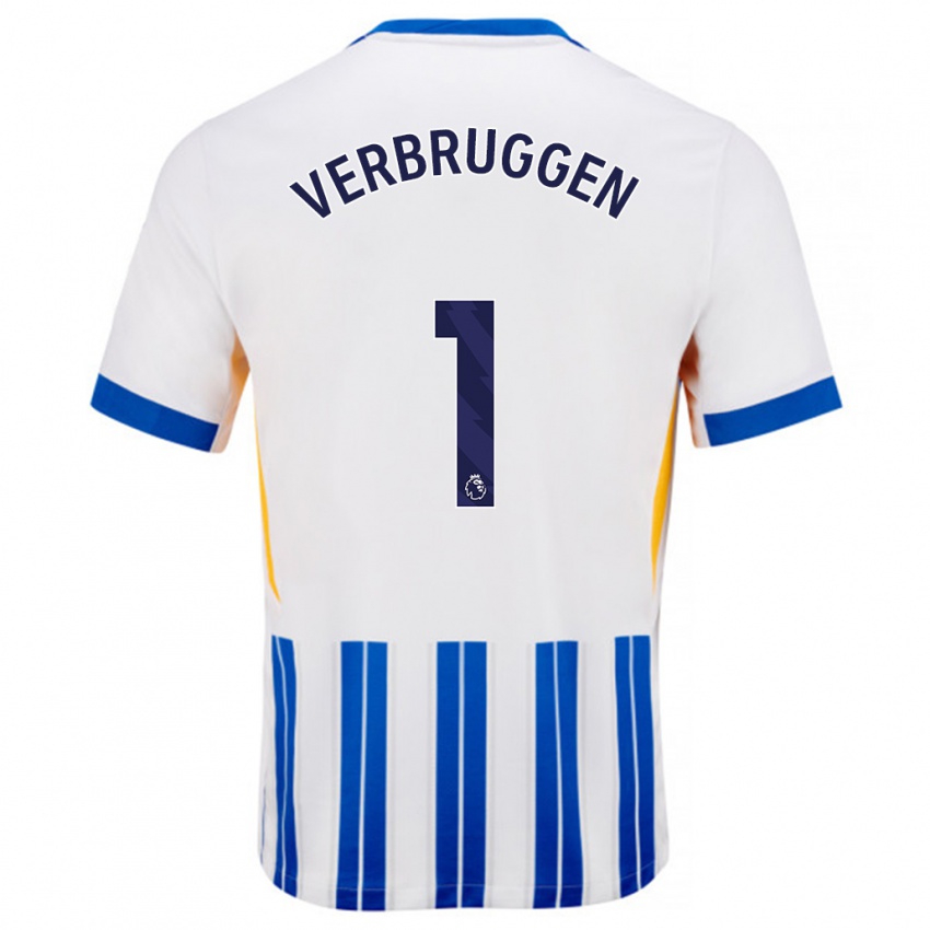 Niño Camiseta Bart Verbruggen #1 Blanco Azul Rayas 1ª Equipación 2024/25 La Camisa Argentina