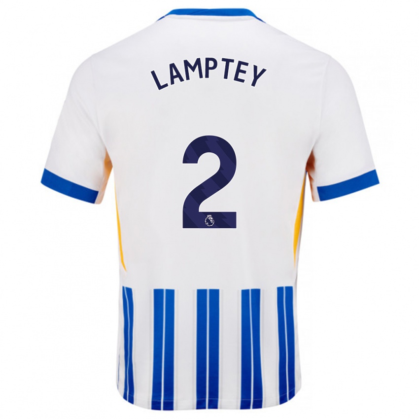 Niño Camiseta Tariq Lamptey #2 Blanco Azul Rayas 1ª Equipación 2024/25 La Camisa Argentina