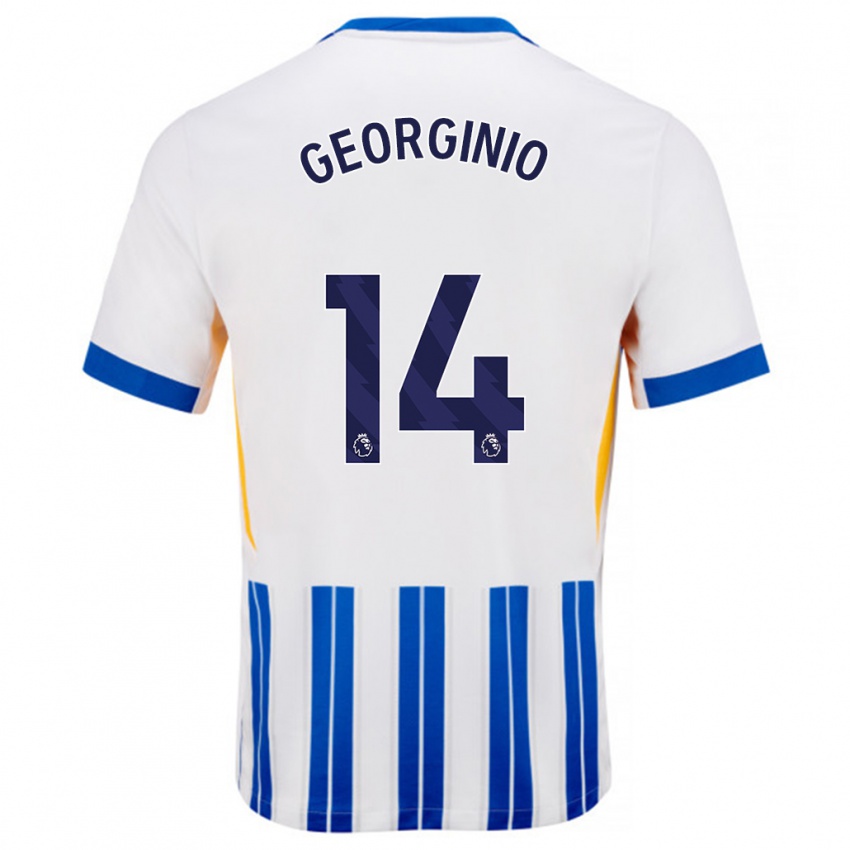 Niño Camiseta Georginio Rutter #14 Blanco Azul Rayas 1ª Equipación 2024/25 La Camisa Argentina