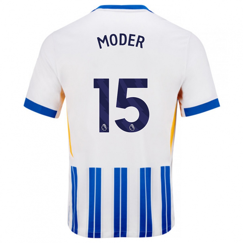 Niño Camiseta Jakub Moder #15 Blanco Azul Rayas 1ª Equipación 2024/25 La Camisa Argentina