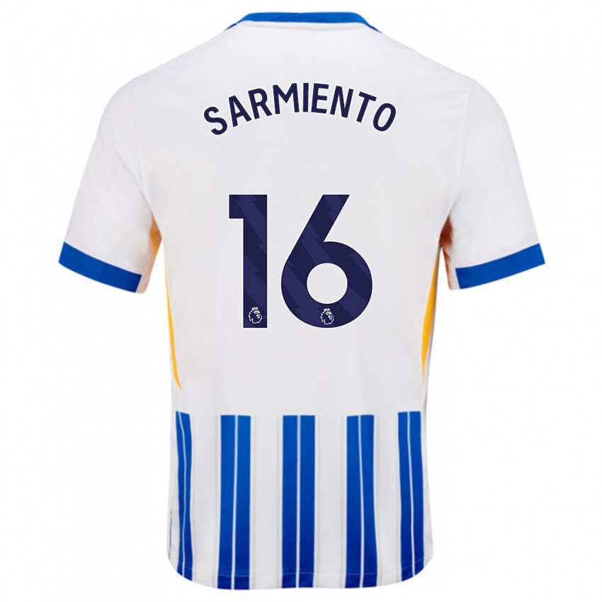 Niño Camiseta Jeremy Sarmiento #16 Blanco Azul Rayas 1ª Equipación 2024/25 La Camisa Argentina