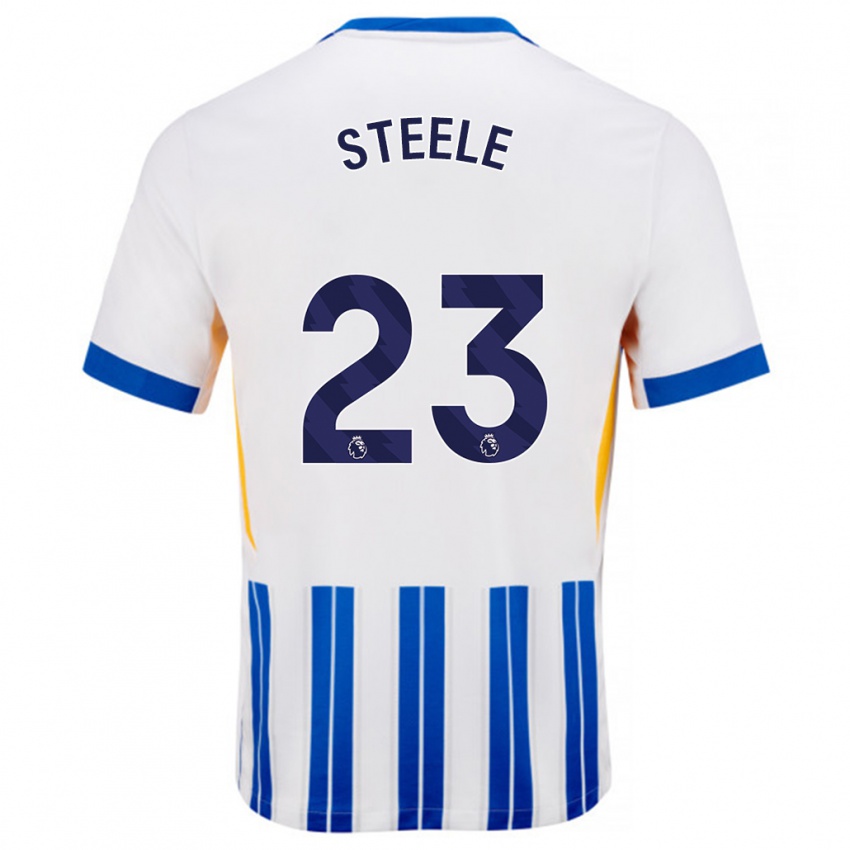 Niño Camiseta Jason Steele #23 Blanco Azul Rayas 1ª Equipación 2024/25 La Camisa Argentina