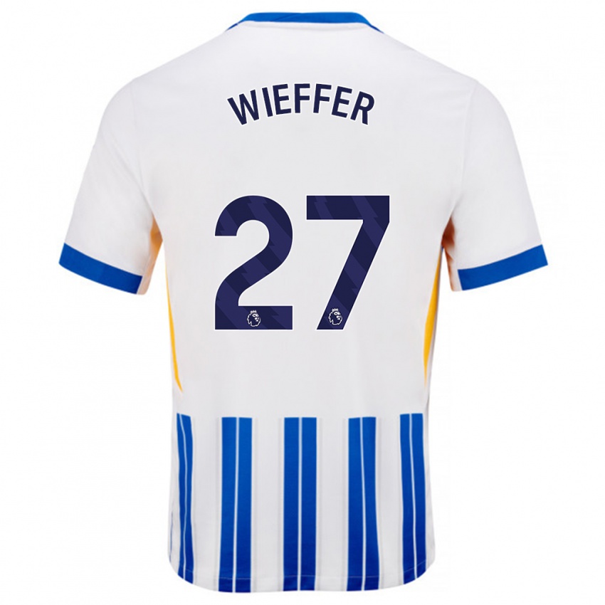 Niño Camiseta Mats Wieffer #27 Blanco Azul Rayas 1ª Equipación 2024/25 La Camisa Argentina