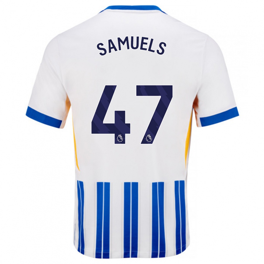 Niño Camiseta Imari Samuels #47 Blanco Azul Rayas 1ª Equipación 2024/25 La Camisa Argentina