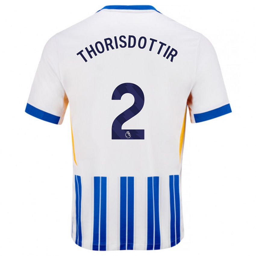 Niño Camiseta Maria Thorisdottir #2 Blanco Azul Rayas 1ª Equipación 2024/25 La Camisa Argentina