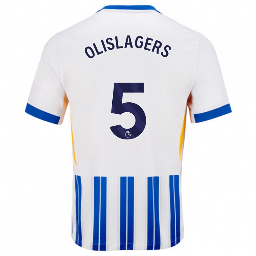 Niño Camiseta Marisa Olislagers #5 Blanco Azul Rayas 1ª Equipación 2024/25 La Camisa Argentina