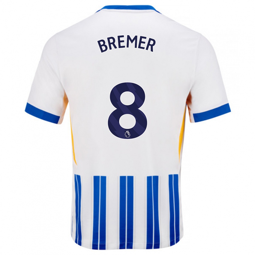 Niño Camiseta Pauline Bremer #8 Blanco Azul Rayas 1ª Equipación 2024/25 La Camisa Argentina