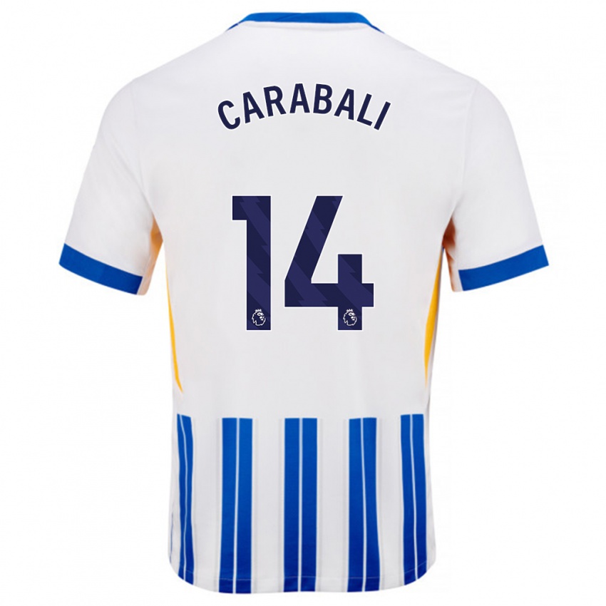 Niño Camiseta Jorelyn Andrea Carabalí Martínez #14 Blanco Azul Rayas 1ª Equipación 2024/25 La Camisa Argentina