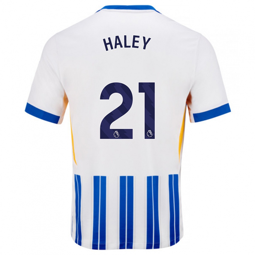 Niño Camiseta Madison Haley #21 Blanco Azul Rayas 1ª Equipación 2024/25 La Camisa Argentina