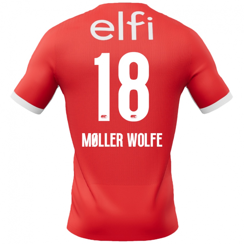 Niño Camiseta David Møller Wolfe #18 Rojo Blanco 1ª Equipación 2024/25 La Camisa Argentina