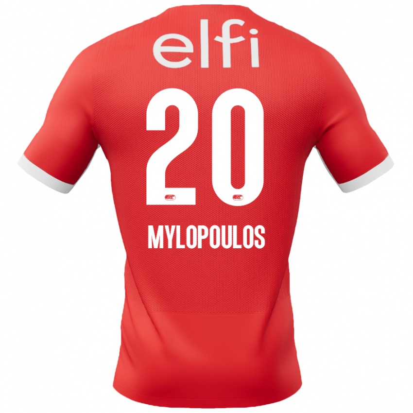 Niño Camiseta Marios Mylopoulos #20 Rojo Blanco 1ª Equipación 2024/25 La Camisa Argentina