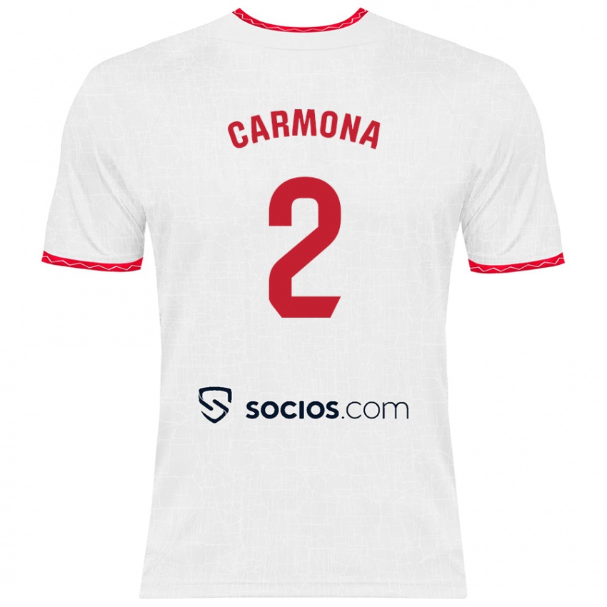 Niño Camiseta José Ángel Carmona #2 Blanco Rojo 1ª Equipación 2024/25 La Camisa Argentina