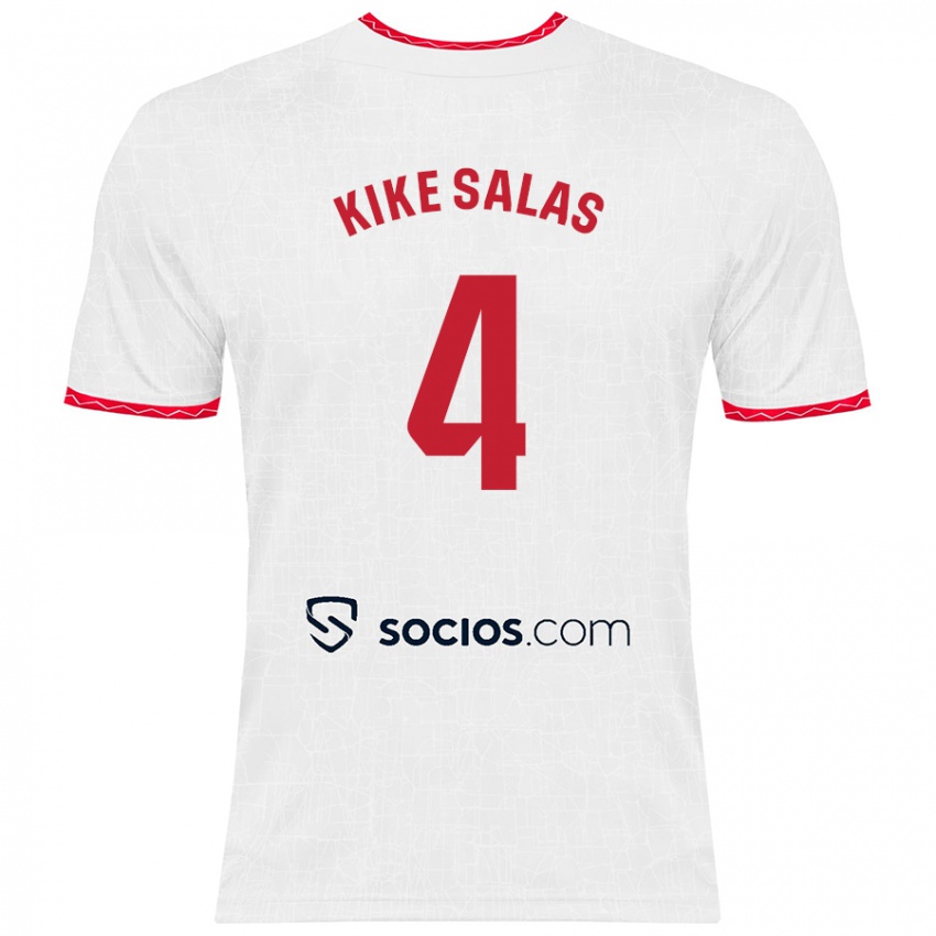 Niño Camiseta Kike Salas #4 Blanco Rojo 1ª Equipación 2024/25 La Camisa Argentina