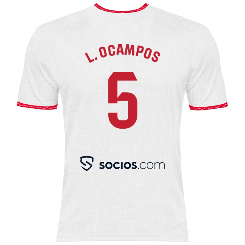 Niño Camiseta Lucas Ocampos #5 Blanco Rojo 1ª Equipación 2024/25 La Camisa Argentina