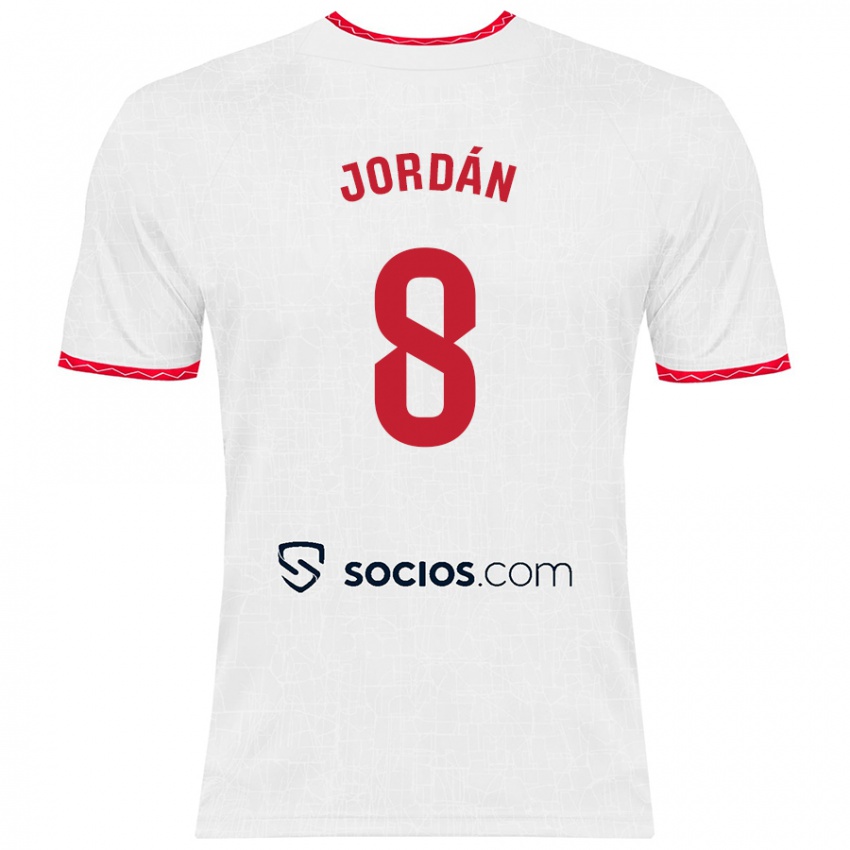 Niño Camiseta Joan Jordán #8 Blanco Rojo 1ª Equipación 2024/25 La Camisa Argentina