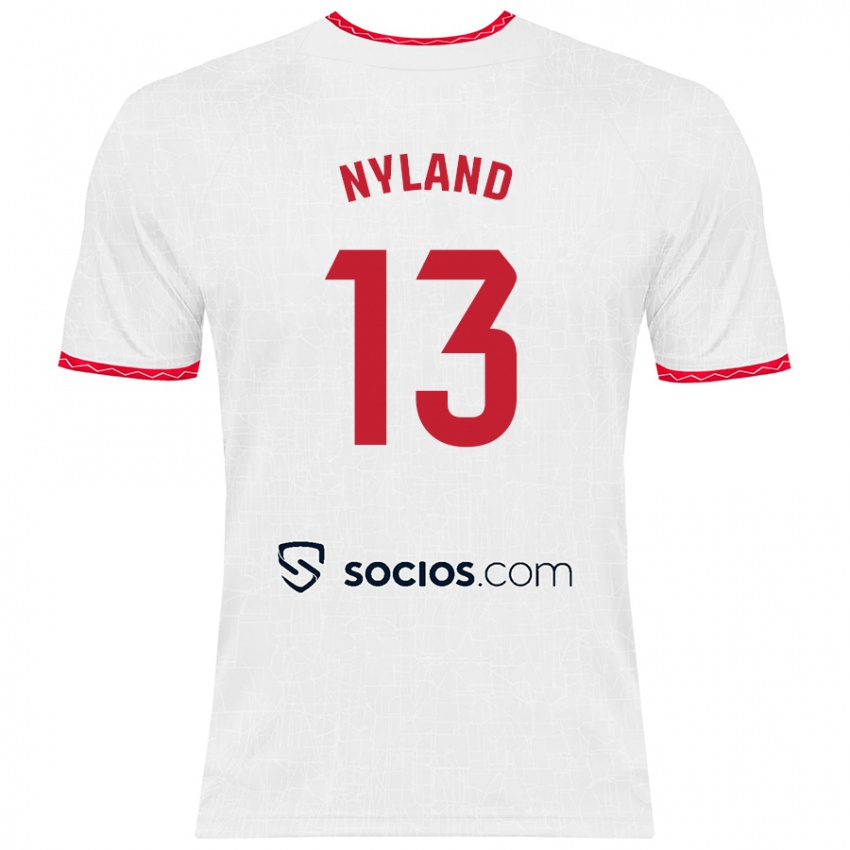 Niño Camiseta Ørjan Nyland #13 Blanco Rojo 1ª Equipación 2024/25 La Camisa Argentina