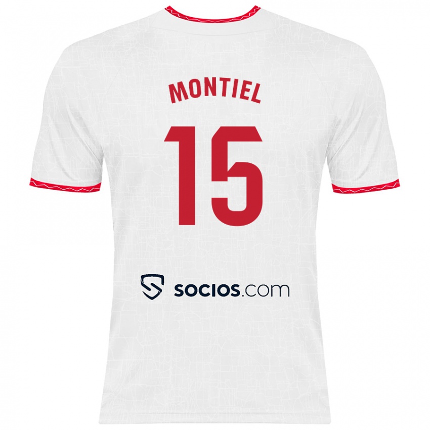 Niño Camiseta Gonzalo Montiel #15 Blanco Rojo 1ª Equipación 2024/25 La Camisa Argentina