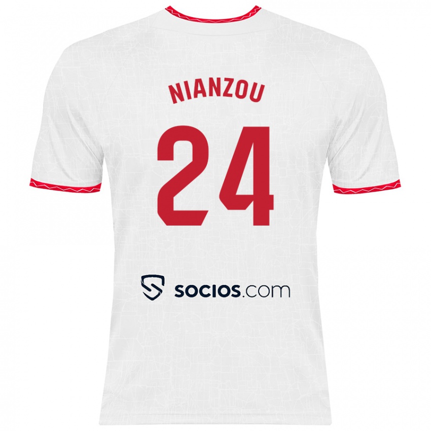 Niño Camiseta Tanguy Nianzou #24 Blanco Rojo 1ª Equipación 2024/25 La Camisa Argentina