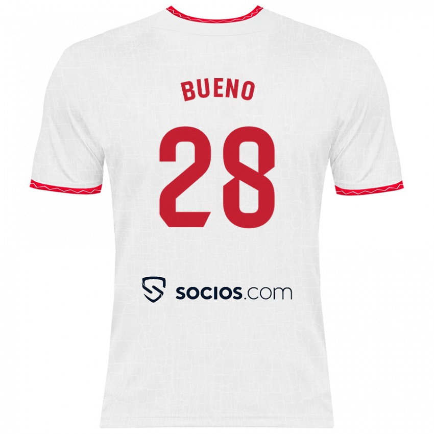 Niño Camiseta Manu Bueno #28 Blanco Rojo 1ª Equipación 2024/25 La Camisa Argentina