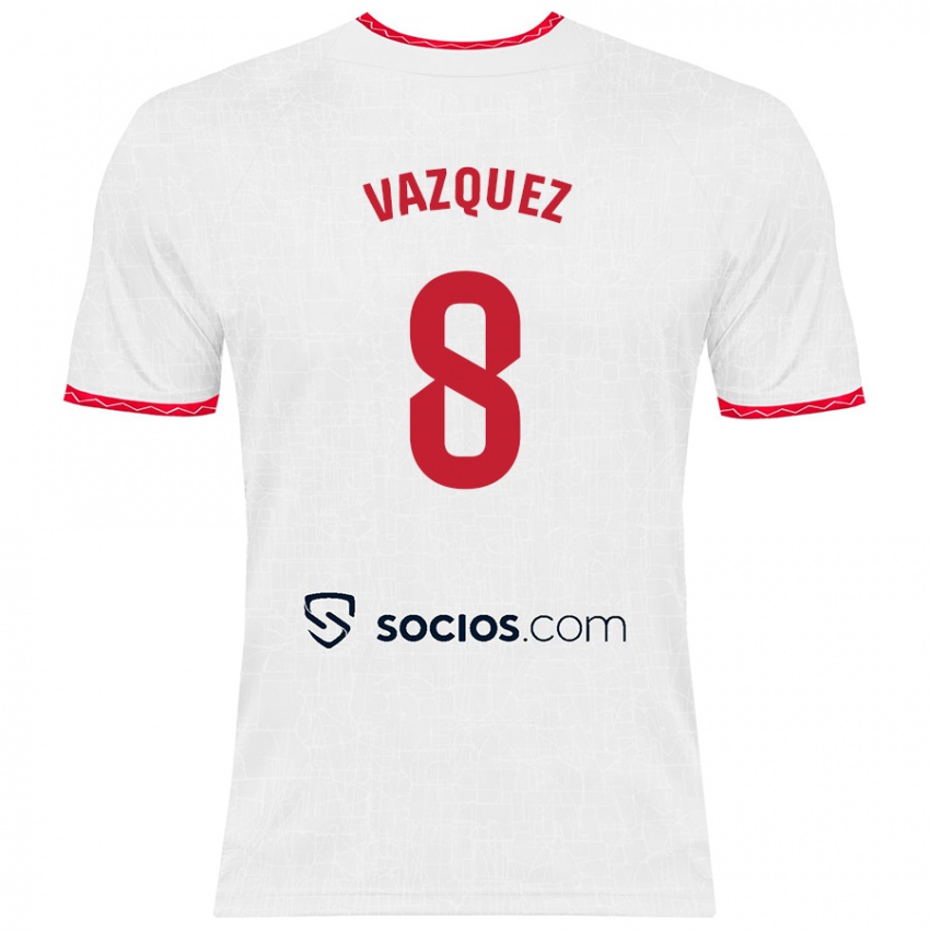 Niño Camiseta Manolo Vázquez #8 Blanco Rojo 1ª Equipación 2024/25 La Camisa Argentina