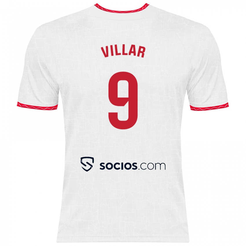 Niño Camiseta Iker Villar #9 Blanco Rojo 1ª Equipación 2024/25 La Camisa Argentina