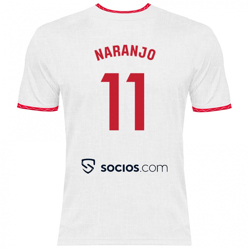 Niño Camiseta Mario Naranjo #11 Blanco Rojo 1ª Equipación 2024/25 La Camisa Argentina