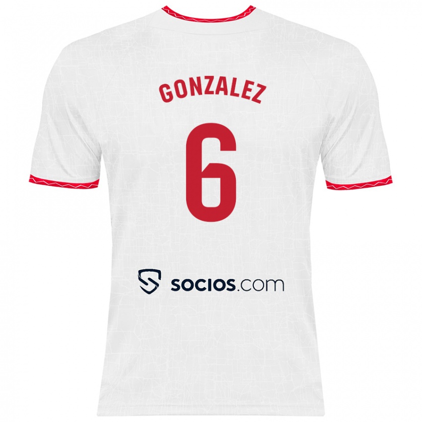 Niño Camiseta Pamela González #6 Blanco Rojo 1ª Equipación 2024/25 La Camisa Argentina