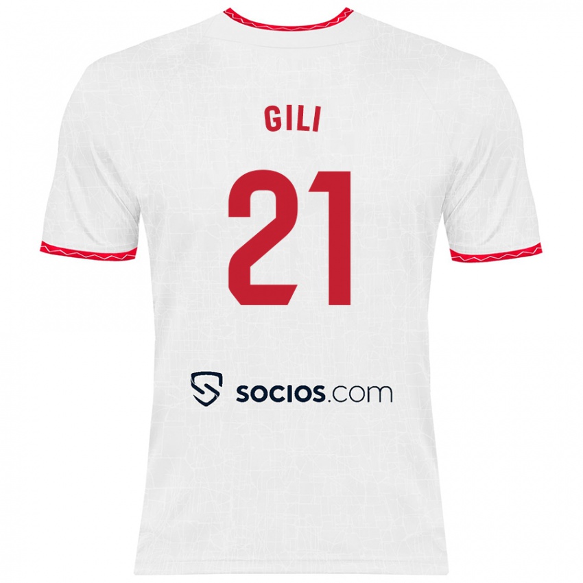 Niño Camiseta Gemma Gili #21 Blanco Rojo 1ª Equipación 2024/25 La Camisa Argentina