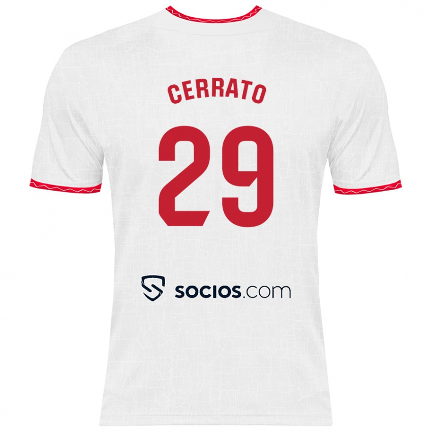 Niño Camiseta Alba Cerrato Izquierdo #29 Blanco Rojo 1ª Equipación 2024/25 La Camisa Argentina