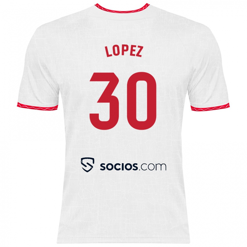 Niño Camiseta Alba López #30 Blanco Rojo 1ª Equipación 2024/25 La Camisa Argentina