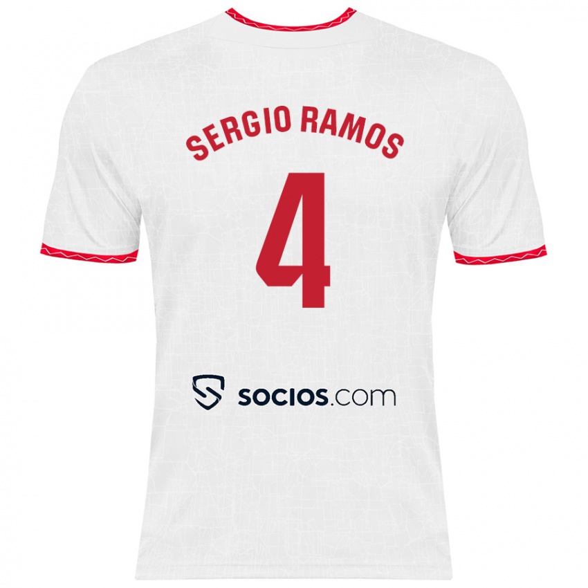 Niño Camiseta Sergio Ramos #4 Blanco Rojo 1ª Equipación 2024/25 La Camisa Argentina