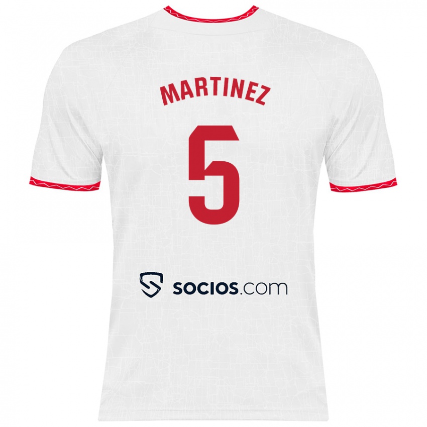 Niño Camiseta Sergio Martínez #5 Blanco Rojo 1ª Equipación 2024/25 La Camisa Argentina