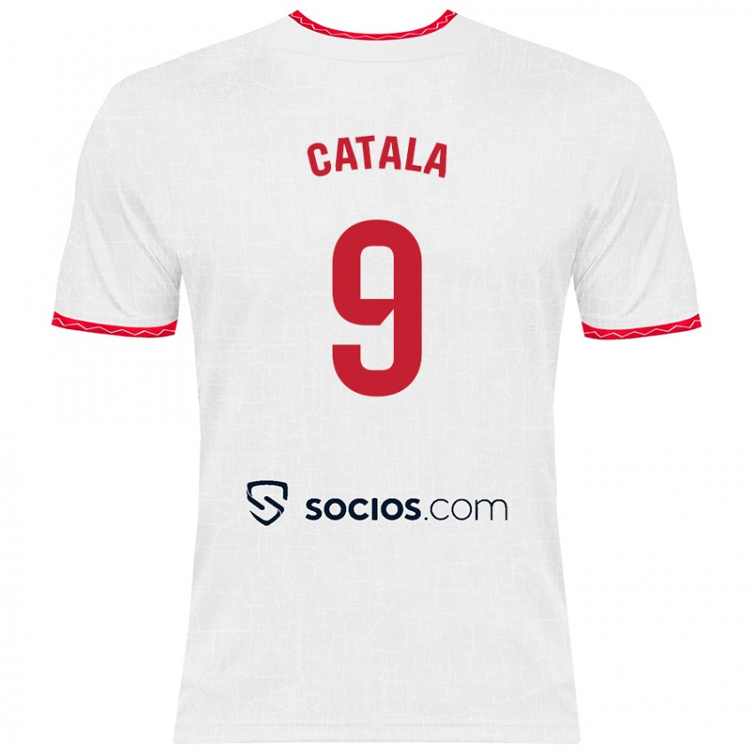 Niño Camiseta Rubén Catalá #9 Blanco Rojo 1ª Equipación 2024/25 La Camisa Argentina