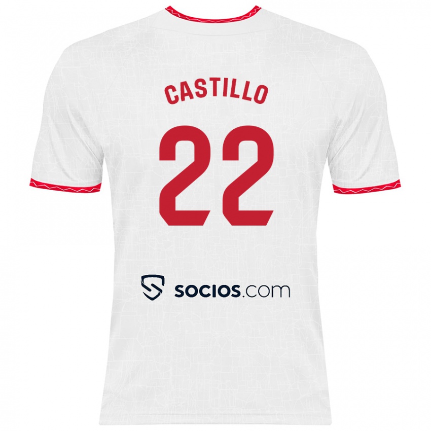 Niño Camiseta José Castillo #22 Blanco Rojo 1ª Equipación 2024/25 La Camisa Argentina