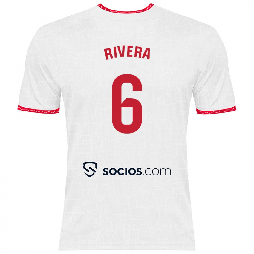 Niño Camiseta Pablo Rivera #6 Blanco Rojo 1ª Equipación 2024/25 La Camisa Argentina