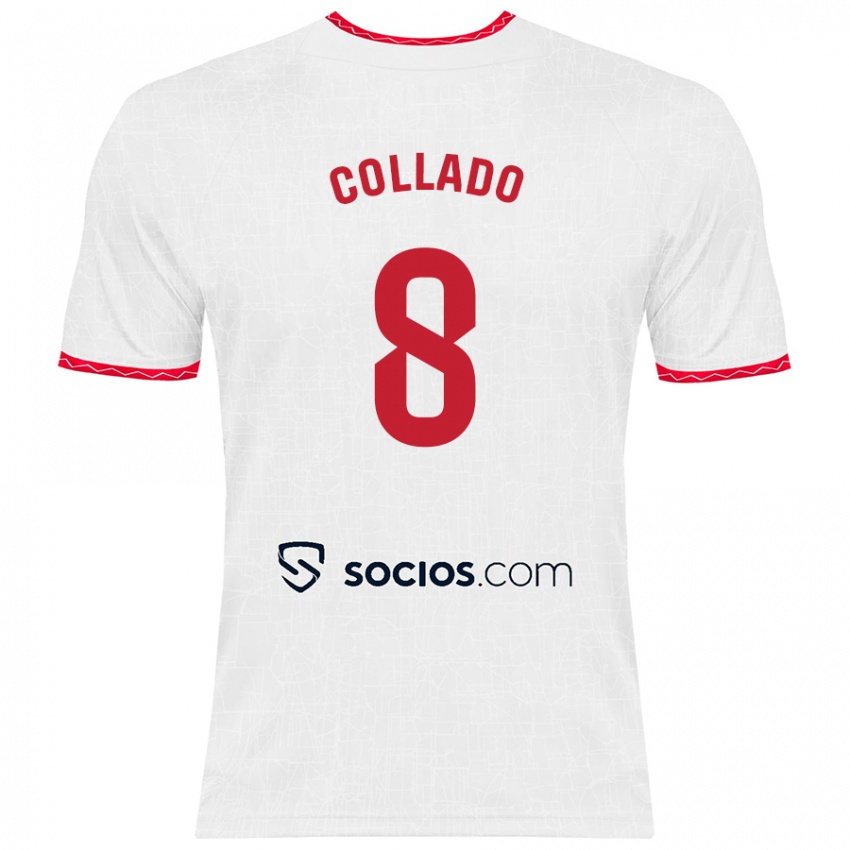 Niño Camiseta Alberto Collado #8 Blanco Rojo 1ª Equipación 2024/25 La Camisa Argentina