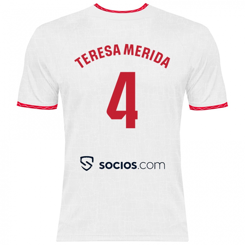 Niño Camiseta Teresa Merida #4 Blanco Rojo 1ª Equipación 2024/25 La Camisa Argentina