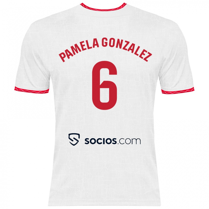 Niño Camiseta Cinthia Pamela González Medina #6 Blanco Rojo 1ª Equipación 2024/25 La Camisa Argentina