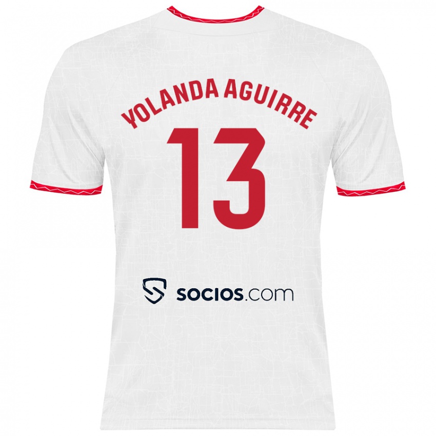 Niño Camiseta Yolanda Aguirre Gutiérrez #13 Blanco Rojo 1ª Equipación 2024/25 La Camisa Argentina