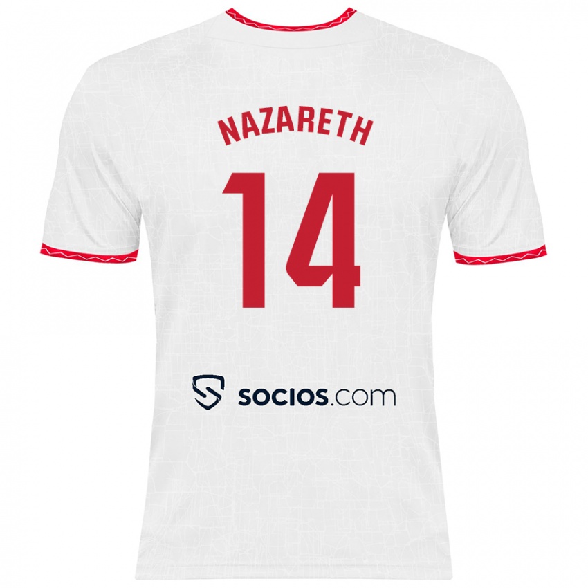 Niño Camiseta Nazaret Martín #14 Blanco Rojo 1ª Equipación 2024/25 La Camisa Argentina