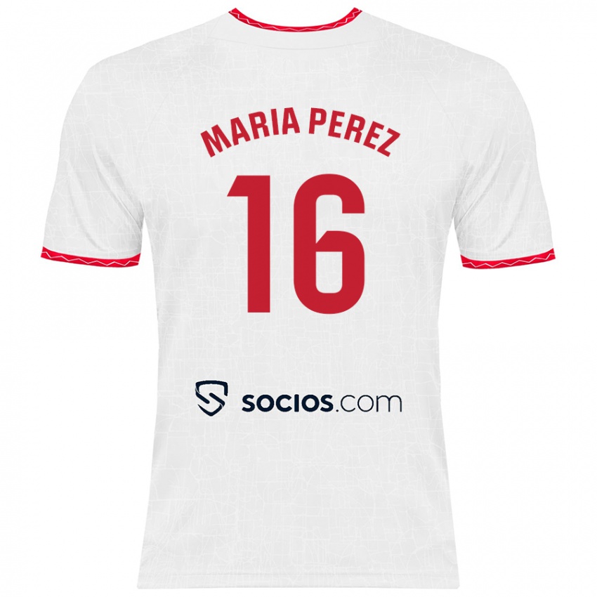 Niño Camiseta María Pérez Rabaza #16 Blanco Rojo 1ª Equipación 2024/25 La Camisa Argentina