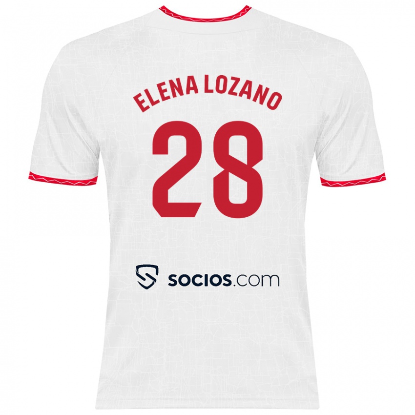 Niño Camiseta Elena Lozano Gallego #28 Blanco Rojo 1ª Equipación 2024/25 La Camisa Argentina