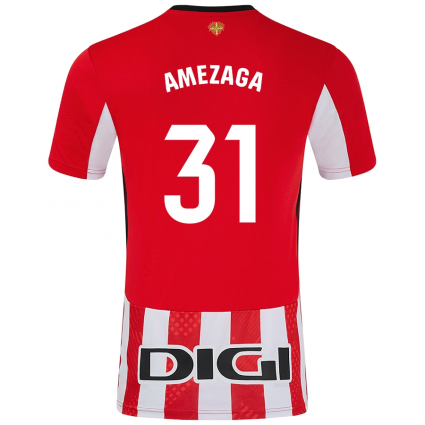 Niño Camiseta Jone Amezaga #31 Rojo Blanco 1ª Equipación 2024/25 La Camisa Argentina