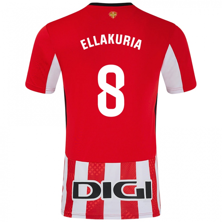 Niño Camiseta Eneko Ellakuria #8 Rojo Blanco 1ª Equipación 2024/25 La Camisa Argentina