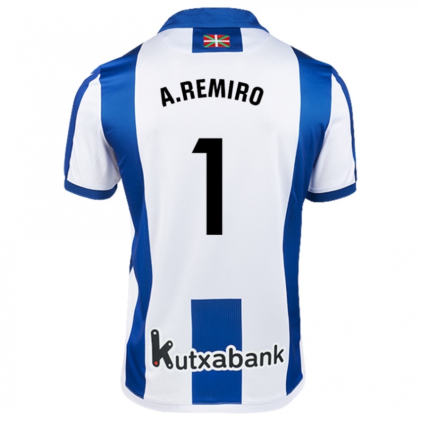 Niño Camiseta Álex Remiro #1 Blanco Azul 1ª Equipación 2024/25 La Camisa Argentina