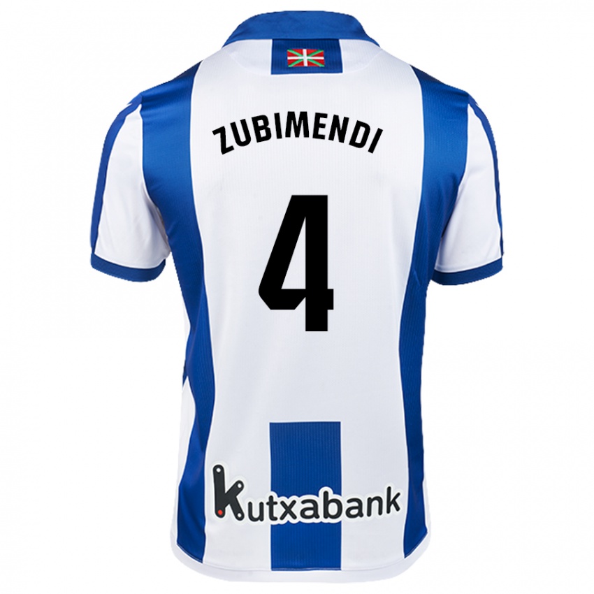 Niño Camiseta Martín Zubimendi #4 Blanco Azul 1ª Equipación 2024/25 La Camisa Argentina