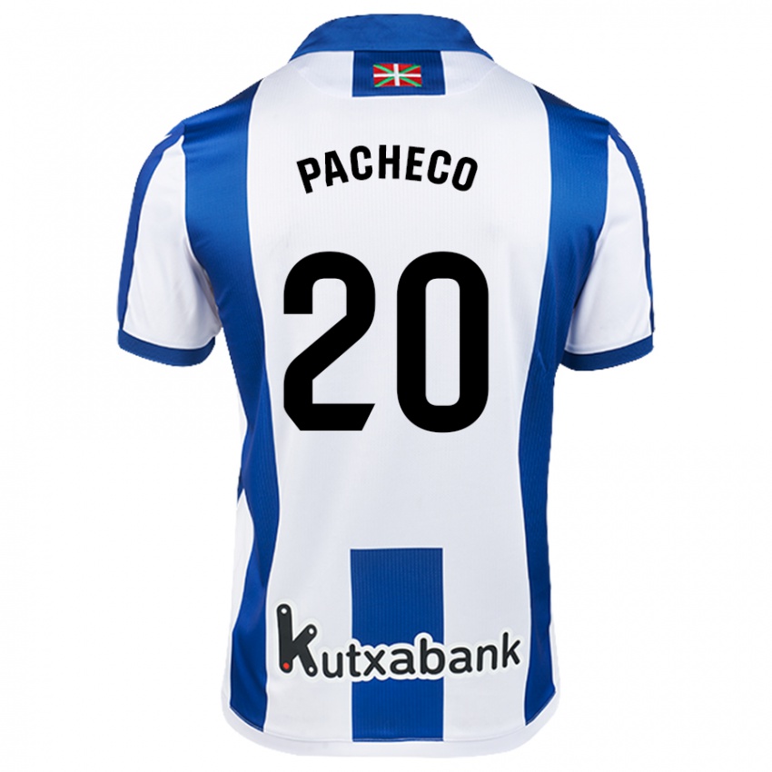 Niño Camiseta Jon Pacheco #20 Blanco Azul 1ª Equipación 2024/25 La Camisa Argentina