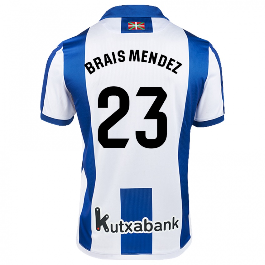 Niño Camiseta Brais Méndez #23 Blanco Azul 1ª Equipación 2024/25 La Camisa Argentina